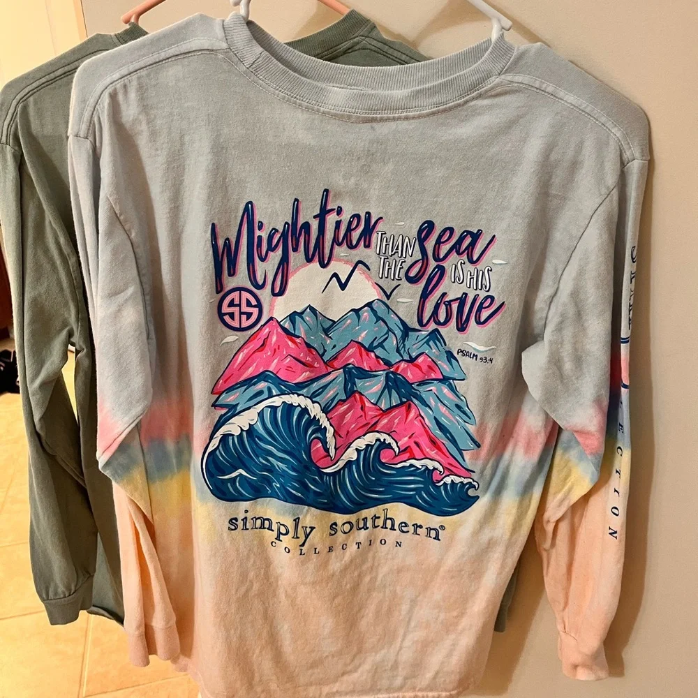 Simply Southern Kids Long Sleeve Tees - Green, Pink, Blue - Picture 4 of 5